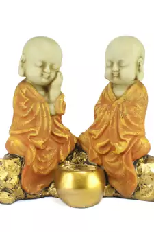 Set of 2 Orange Monks Polyresin Tealight Holder