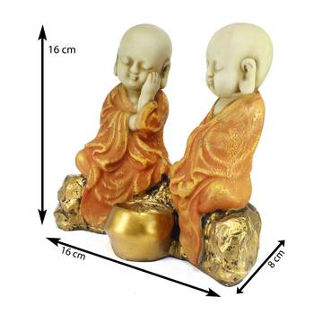 Set of 2 Orange Monks Polyresin Tealight Holder 3