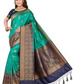 Blue printed art silk saree with blouse