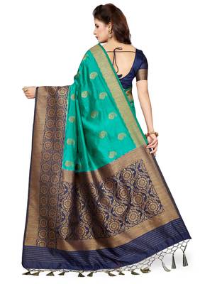 Blue printed art silk saree with blouse 2