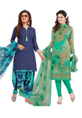 Multicolor Printed Synthetic Unstitched Salwar Set 2 With Dupatta 1
