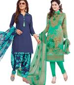 Multicolor Printed Synthetic Unstitched Salwar Set 2 With Dupatta