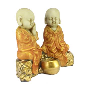 Set of 2 Orange Monks Polyresin Tealight Holder 4