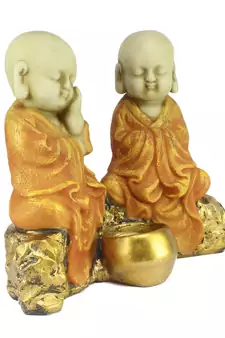 Set of 2 Orange Monks Polyresin Tealight Holder