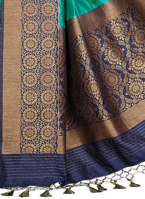 Blue printed art silk saree with blouse 4