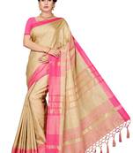 Beige printed art silk saree with blouse