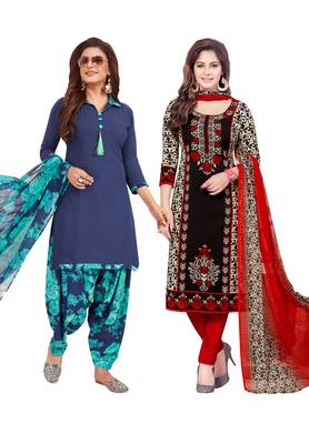 Multicolor Printed Synthetic Unstitched Salwar Set 2 With Dupatta 1