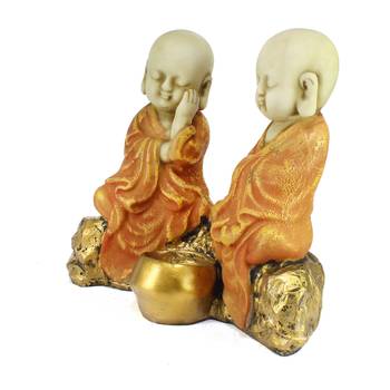 Set of 2 Orange Monks Polyresin Tealight Holder 5