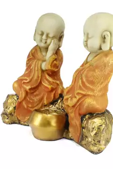 Set of 2 Orange Monks Polyresin Tealight Holder