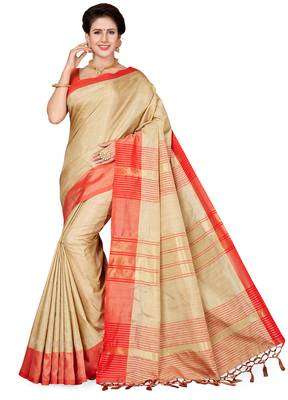Beige printed art silk saree with blouse 1