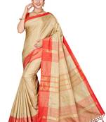 Beige printed art silk saree with blouse