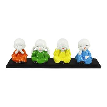 Set of 4 Multi color Monks Polyresin Tealight Holder 2