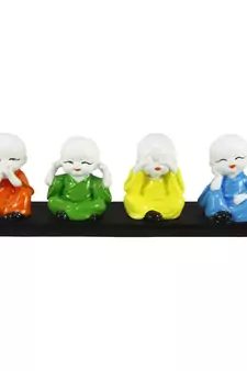 Set of 4 Multi color Monks Polyresin Tealight Holder