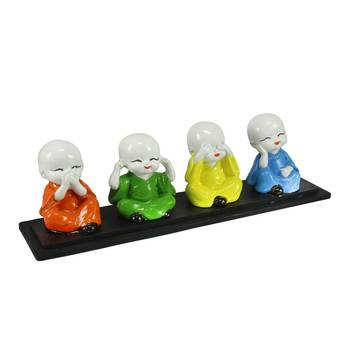 Set of 4 Multi color Monks Polyresin Tealight Holder 4