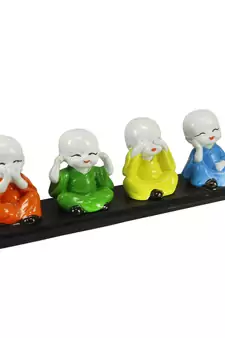 Set of 4 Multi color Monks Polyresin Tealight Holder