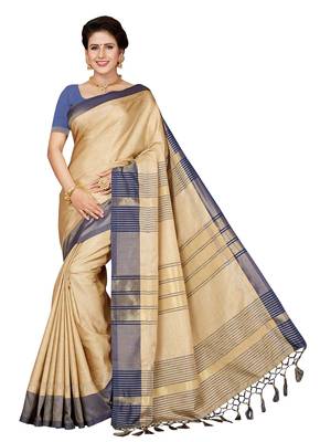 Beige printed art silk saree with blouse 1