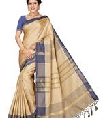 Beige printed art silk saree with blouse