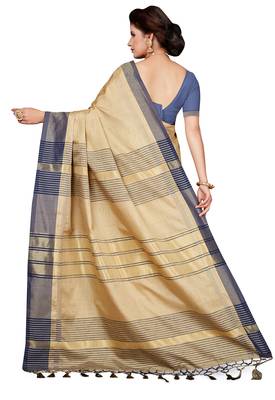 Beige printed art silk saree with blouse 2
