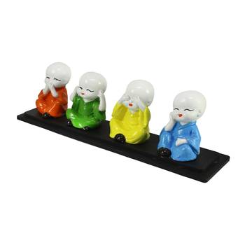 Set of 4 Multi color Monks Polyresin Tealight Holder 5