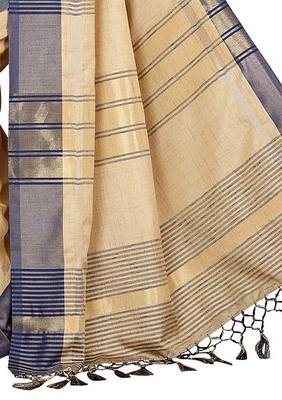 Beige printed art silk saree with blouse 4