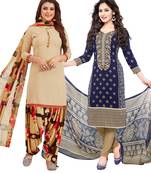 Multicolor Printed Synthetic Unstitched Salwar Set 2 With Dupatta