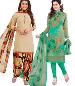 Multicolor Printed Synthetic Unstitched Salwar Set 2 With Dupatta