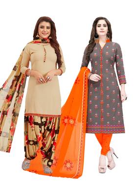 Multicolor Printed Synthetic Unstitched Salwar Set 2 With Dupatta 1