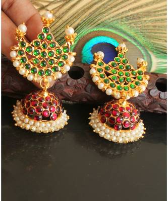 Beautiful Kemp Green Moon Designer Jhumka  1