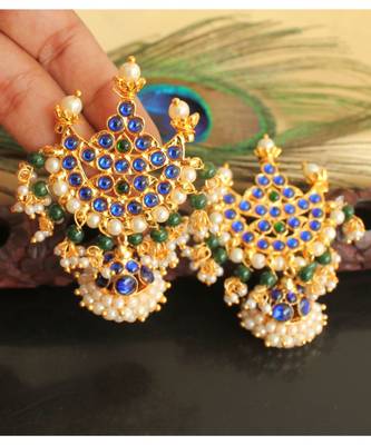 Beautiful Blue Green Moon Designer Jhumka  1