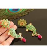Gorgeous Gold Tone Real Uncut Polki Fish Earrings Jhumka 
