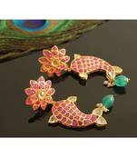 Gorgeous Gold Tone Real Uncut Polki Fish Earrings Jhumka 