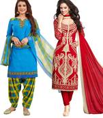 Multicolor Printed Synthetic Unstitched Salwar Set 2 With Dupatta