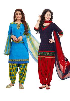 Multicolor Printed Synthetic Unstitched Salwar Set 2 With Dupatta 1
