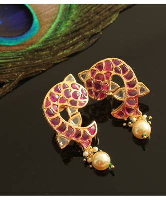 Gorgeous Gold Tone Real Uncut Polki Fish Earrings  2