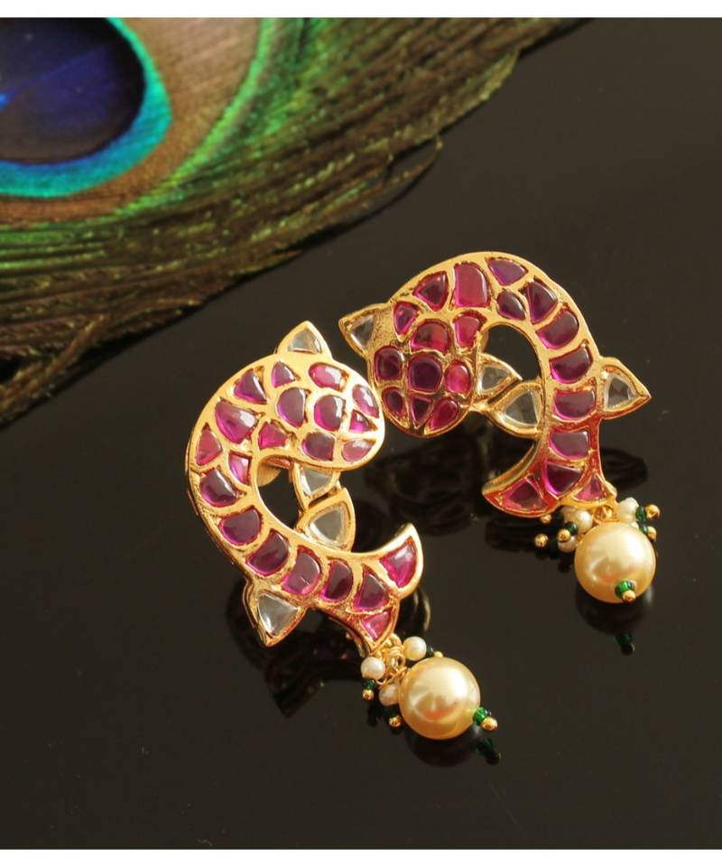 Gorgeous Gold Tone Real Uncut Polki Fish Earrings 