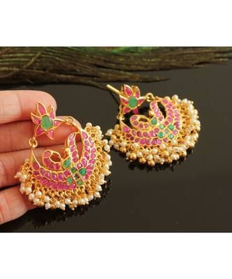Gorgeous Gold Tone Real Uncut Polki Peacock Bali Earrings  2
