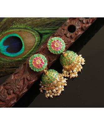 Gorgeous Gold Tone Real Uncut Polki Peacock Jhumka  1