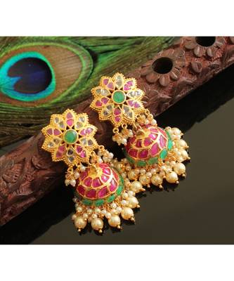 Gorgeous Gold Tone Real Uncut Polki Flower Jhumka 1