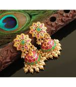 Gorgeous Gold Tone Real Uncut Polki Flower Jhumka