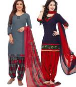Multicolor Printed Synthetic Unstitched Salwar Set 2 With Dupatta