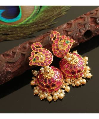 Gorgeous Gold Tone Real Uncut Polki Peacock Jhumka 1