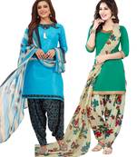 Multicolor Printed Synthetic Unstitched Salwar Set 2 With Dupatta
