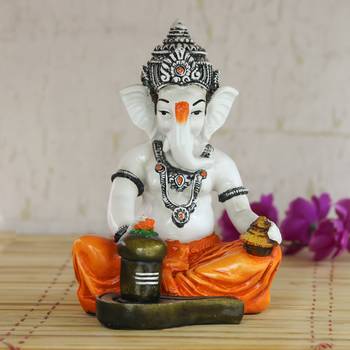 E Craft India Ganesha Statue Decorative Figurine Orange 7.9 Inch 1