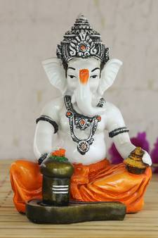 Lord Ganesha Worshipping Lord Shiv Pooja Decorative Spiritual showpiece