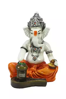 E Craft India Ganesha Statue Decorative Figurine Orange 7.9 Inch