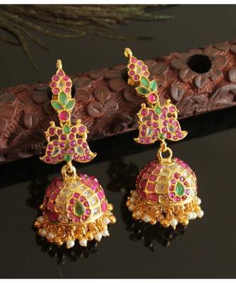 Gorgeous Gold Tone Real Uncut Polki Peacock Jhumka  1