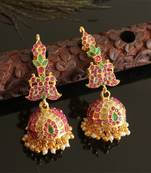 Gorgeous Gold Tone Real Uncut Polki Peacock Jhumka 