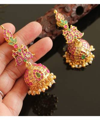 Gorgeous Gold Tone Real Uncut Polki Peacock Jhumka  2