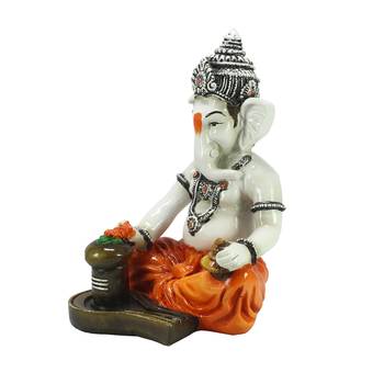 E Craft India Ganesha Statue Decorative Figurine Orange 7.9 Inch 4