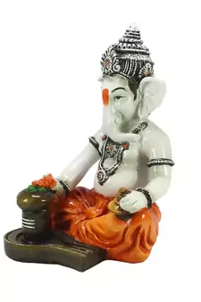 E Craft India Ganesha Statue Decorative Figurine Orange 7.9 Inch